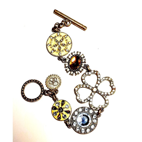 Jessica Simpson Bracelet Chain Clover Silvertone Sand Dollar Disc Star Toggle 7" - Picture 7 of 16